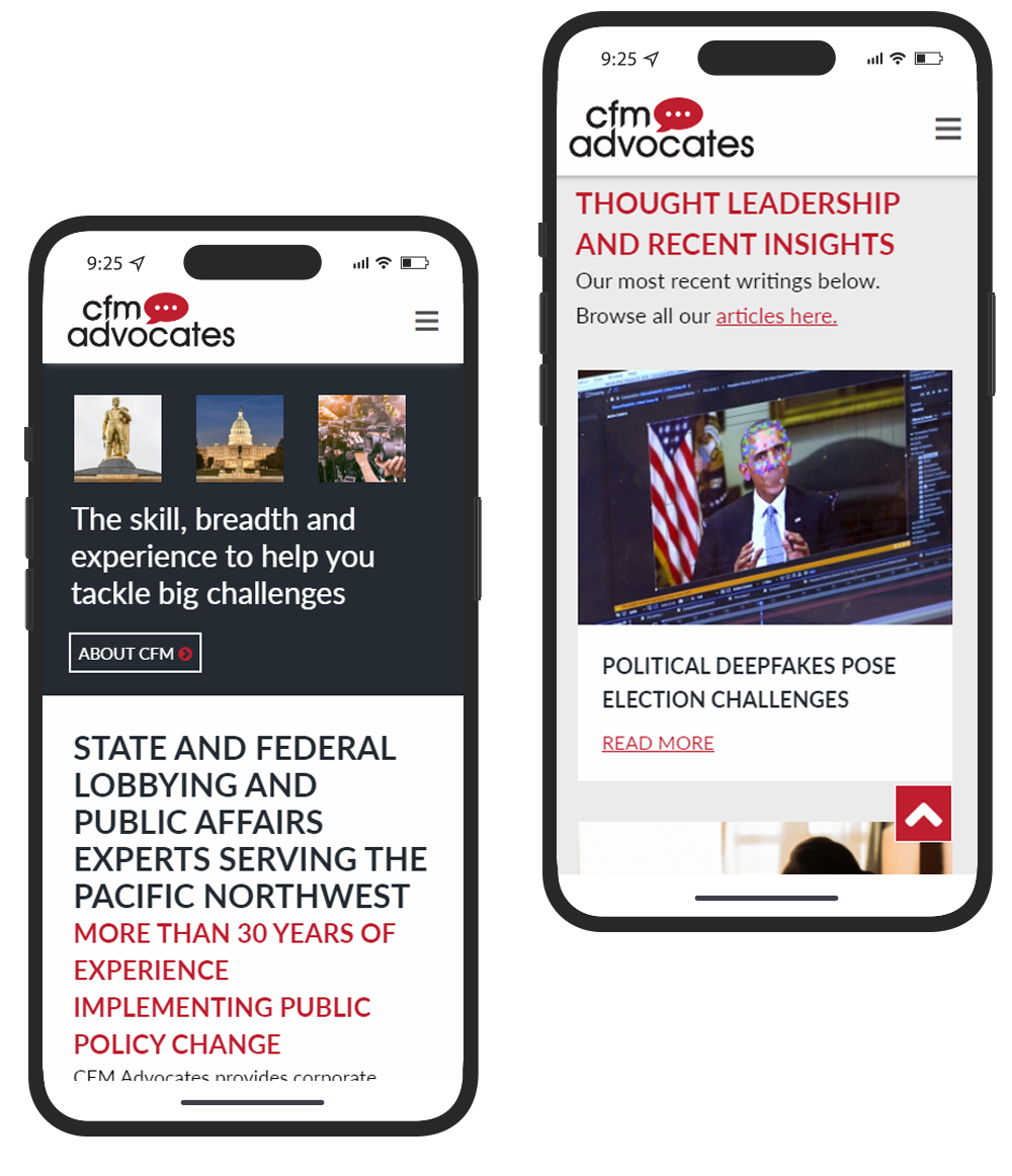 Portfolio website design mobile CFM Advocates