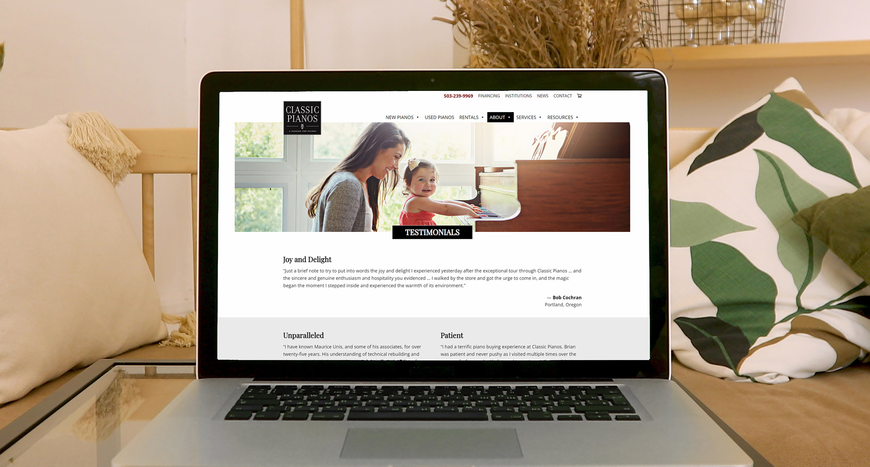 CP-laptop-context Portfolio Classic Pianos Website