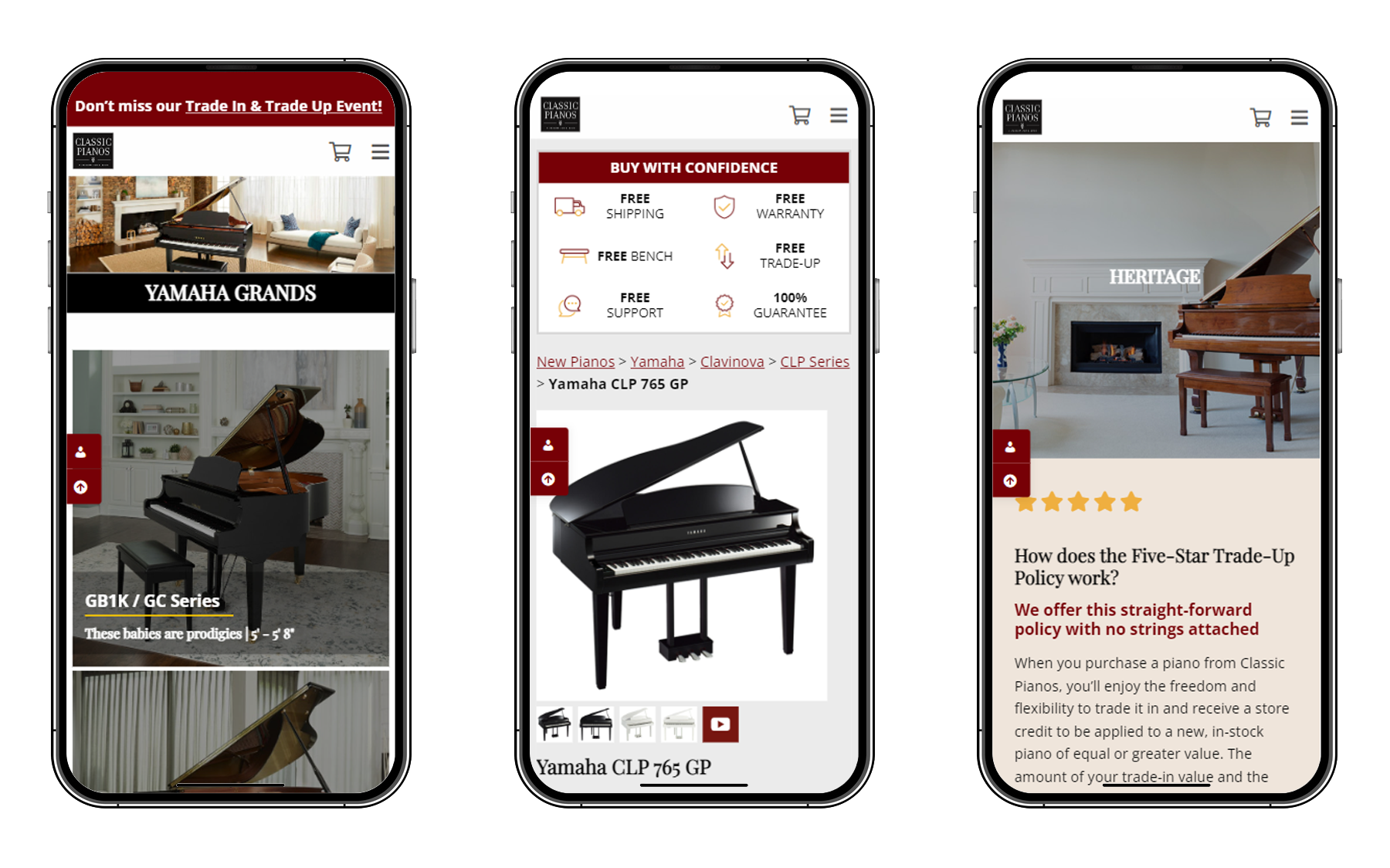 CP-mobile-views Portfolio Classic Pianos website