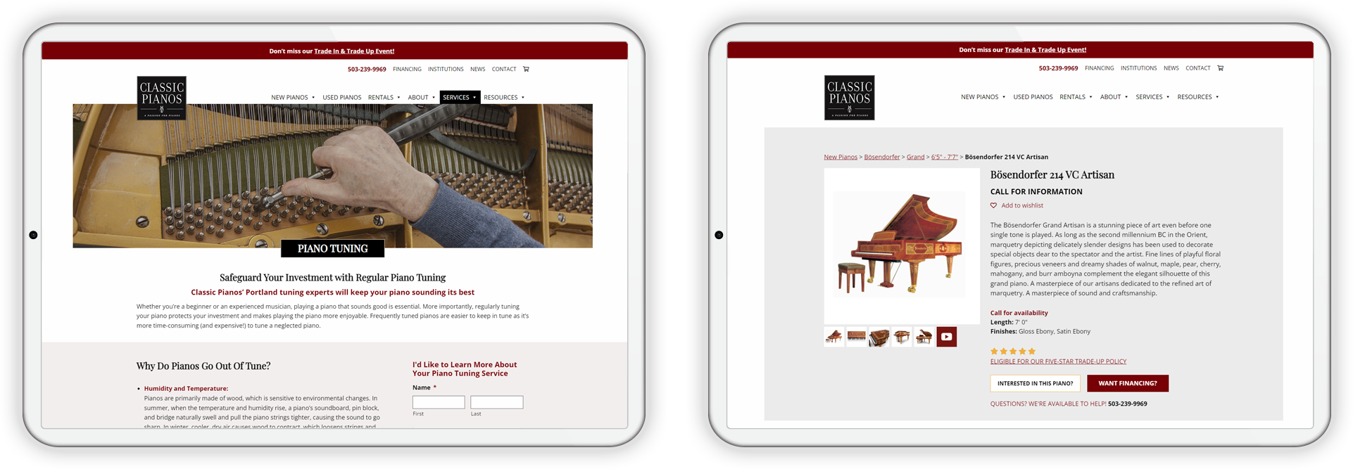 CP-tablet-view Portfolio Classic Pianos website