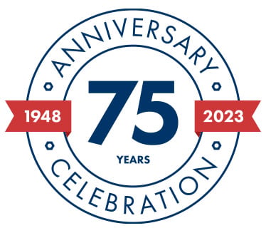 Portland-Screw-badge-white 75th anniversary logo with years 1948-2023, highlighting long-term dedication and success.