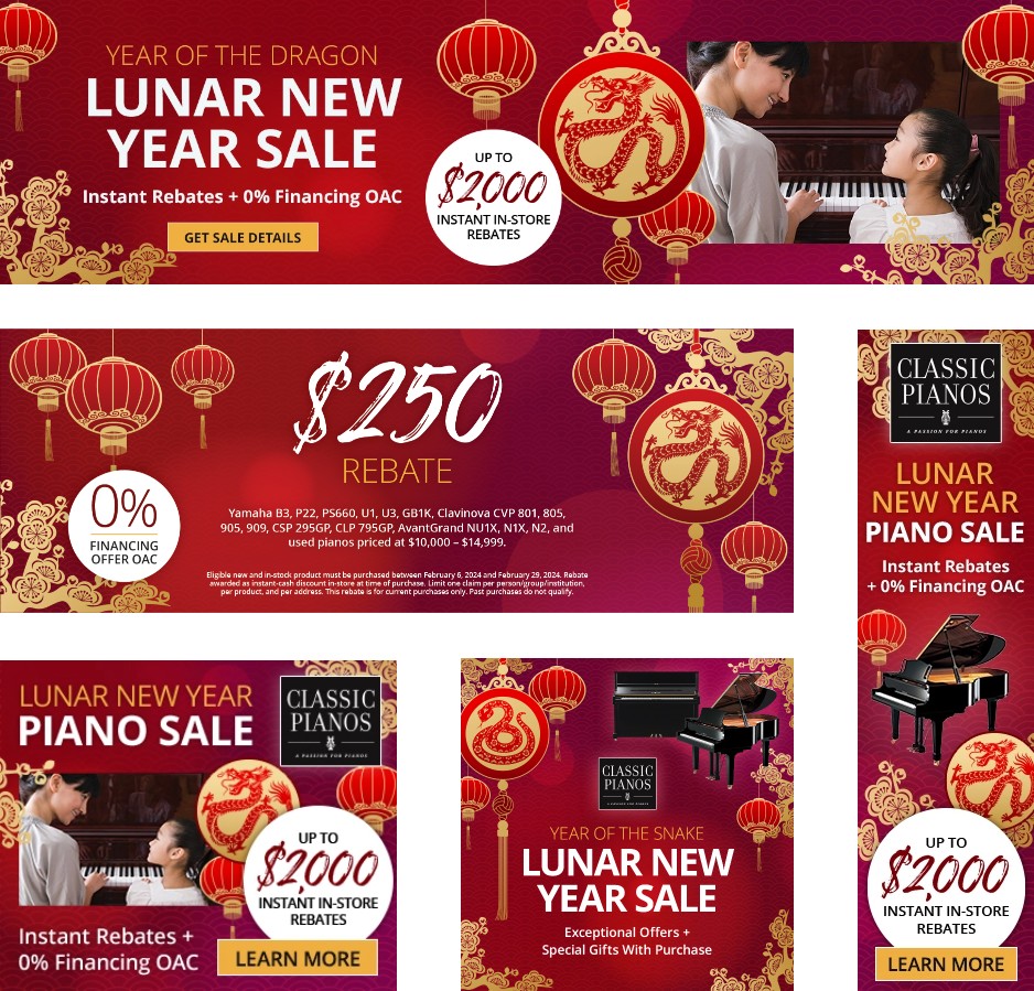 Classic-Pianos-Lunar-NY-Graphics Lunar New Year piano sale banner with rebates and financing offers featuring Classic Pianos branding and festive design.